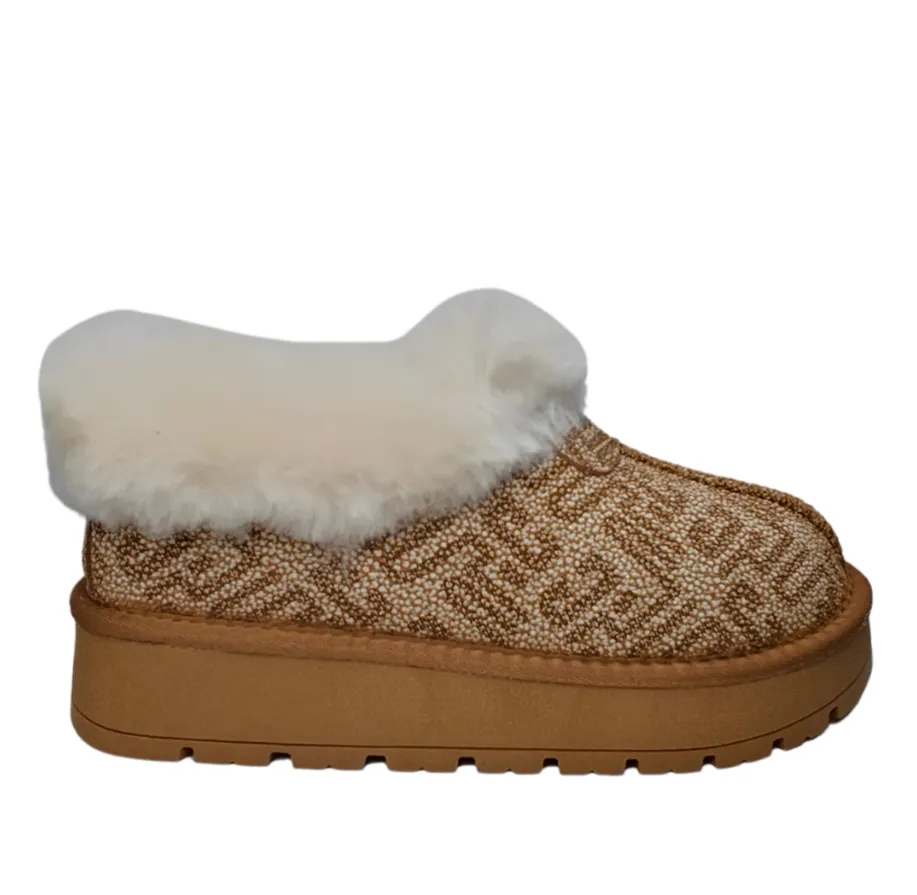 Ladies Yukon Bedroom Slippers/Shoes Ice Print Leather Shearling Kingston Warm