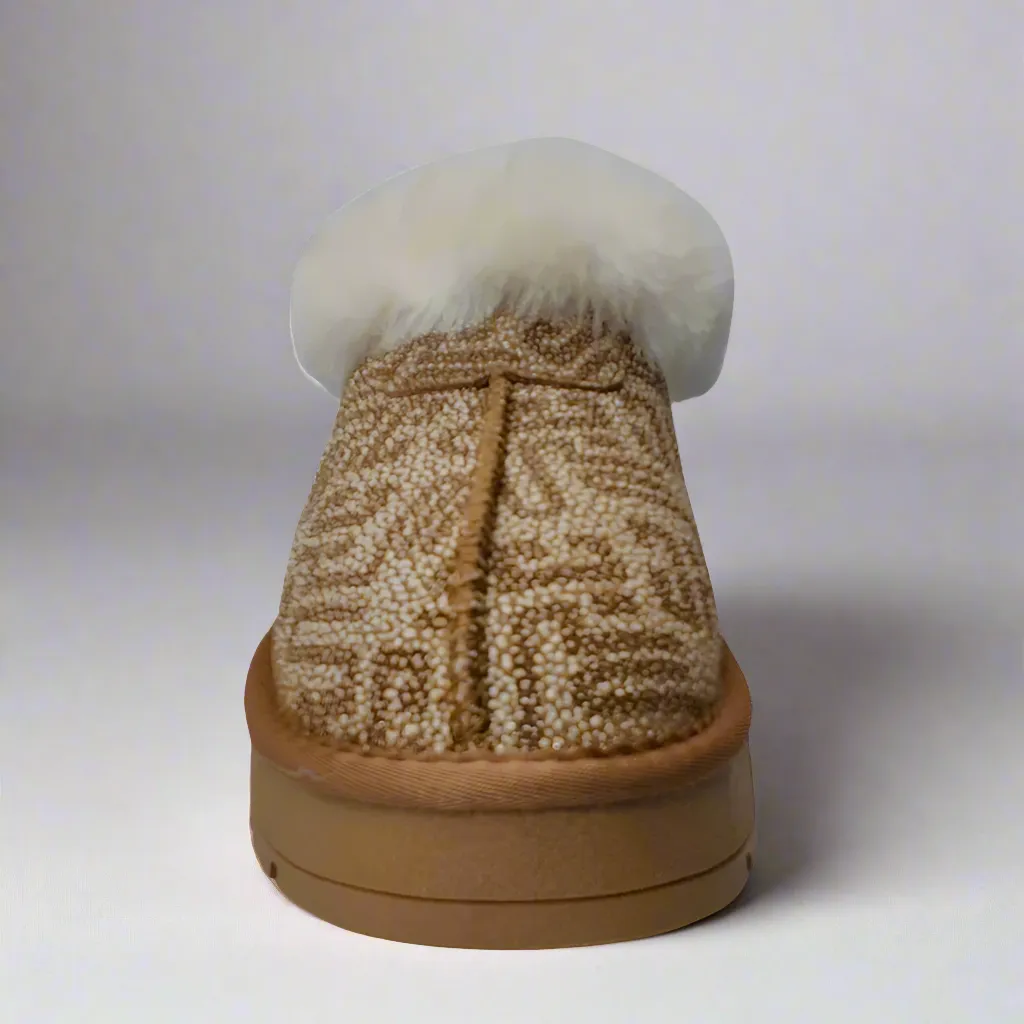 Ladies Yukon Bedroom Slippers/Shoes Ice Print Leather Shearling Kingston Warm