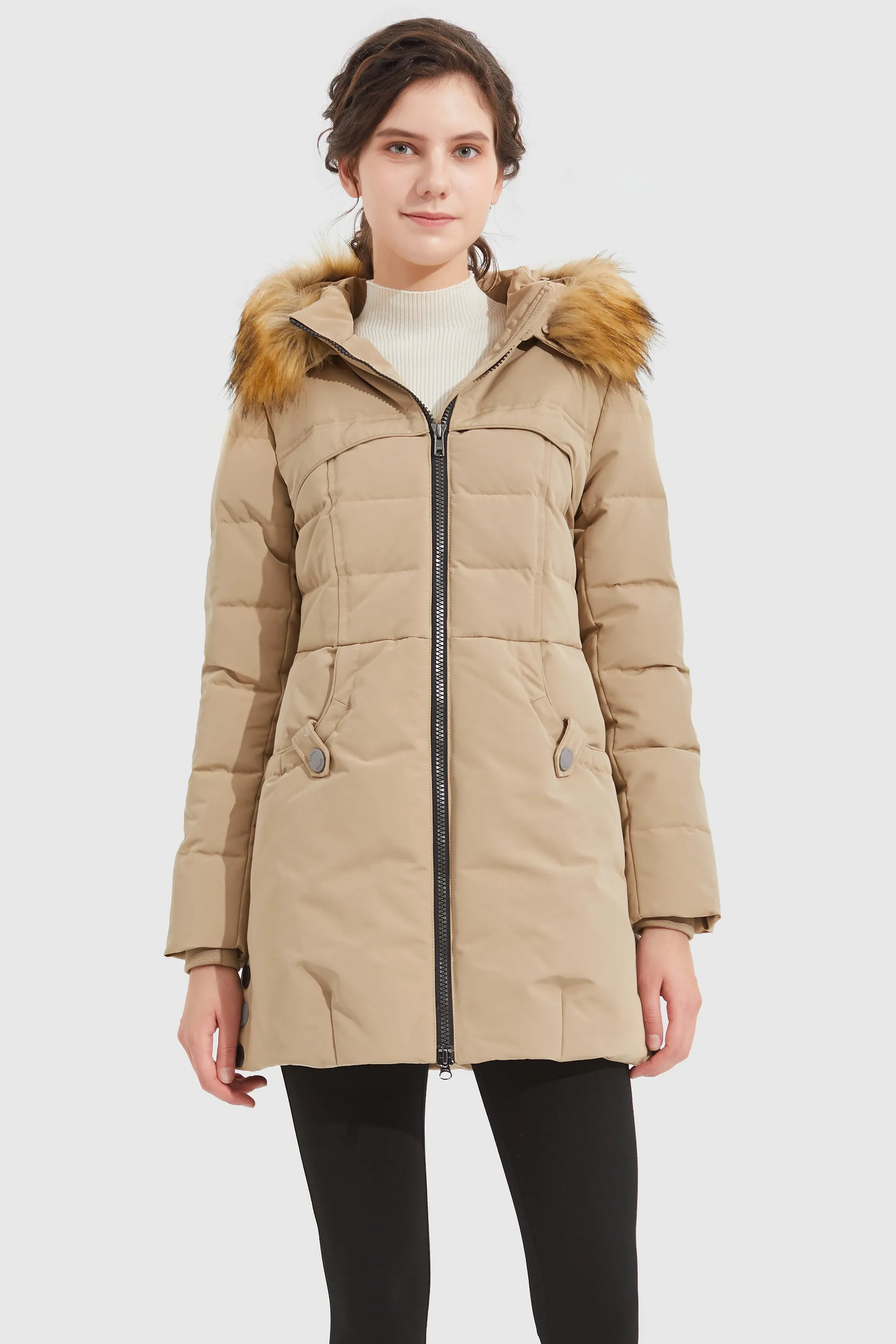 Light Down Jacket Fur Trim Hooded Coat