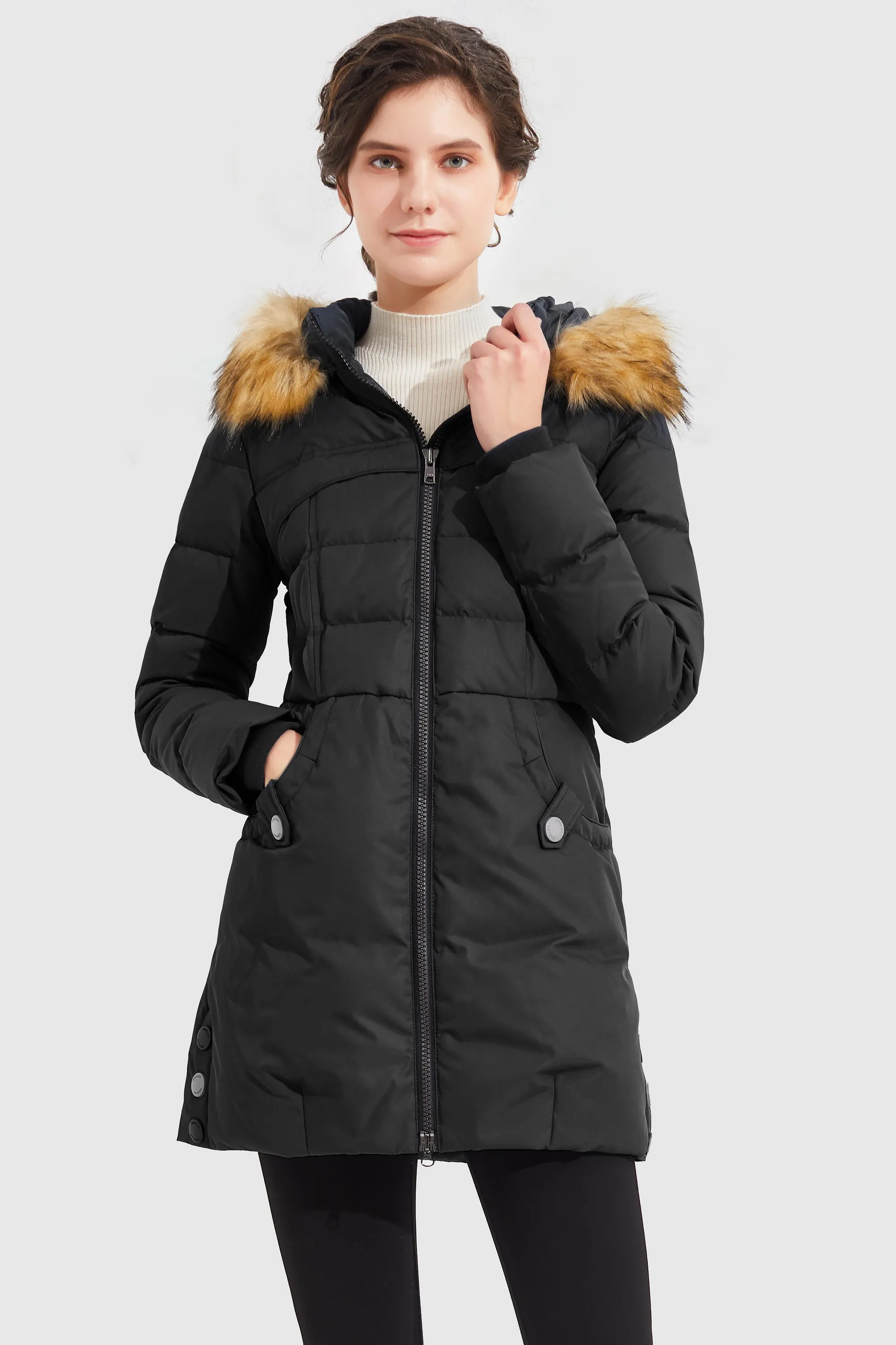 Light Down Jacket Fur Trim Hooded Coat