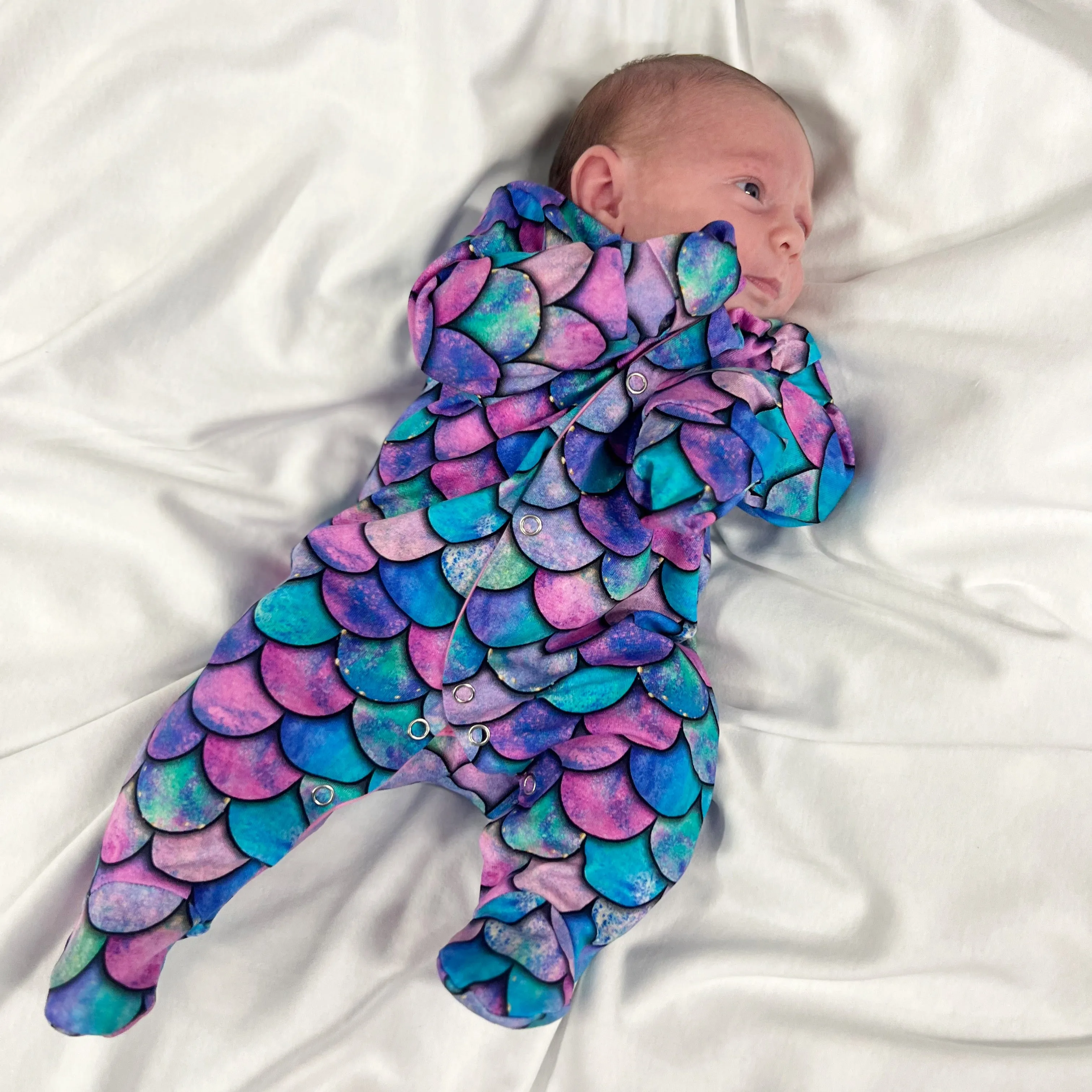 Mermaid print cotton sleepsuit