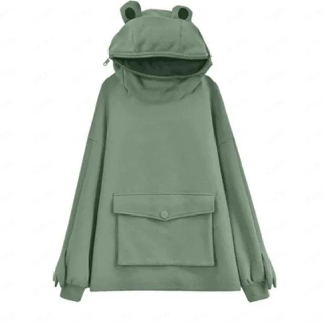 Mori Women's Autumn Thick Hooded Sweatshirt in Kawaii Frog Design