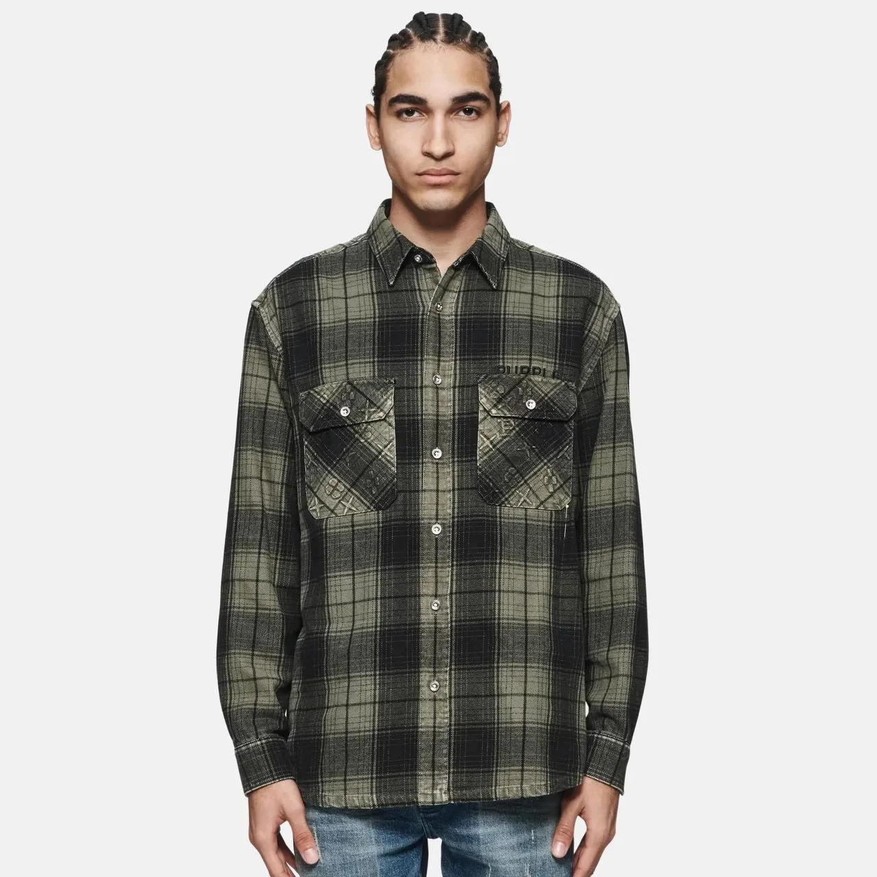 Purple Brand Plaid Shirt Winter Moss Overdyed Winter Moss