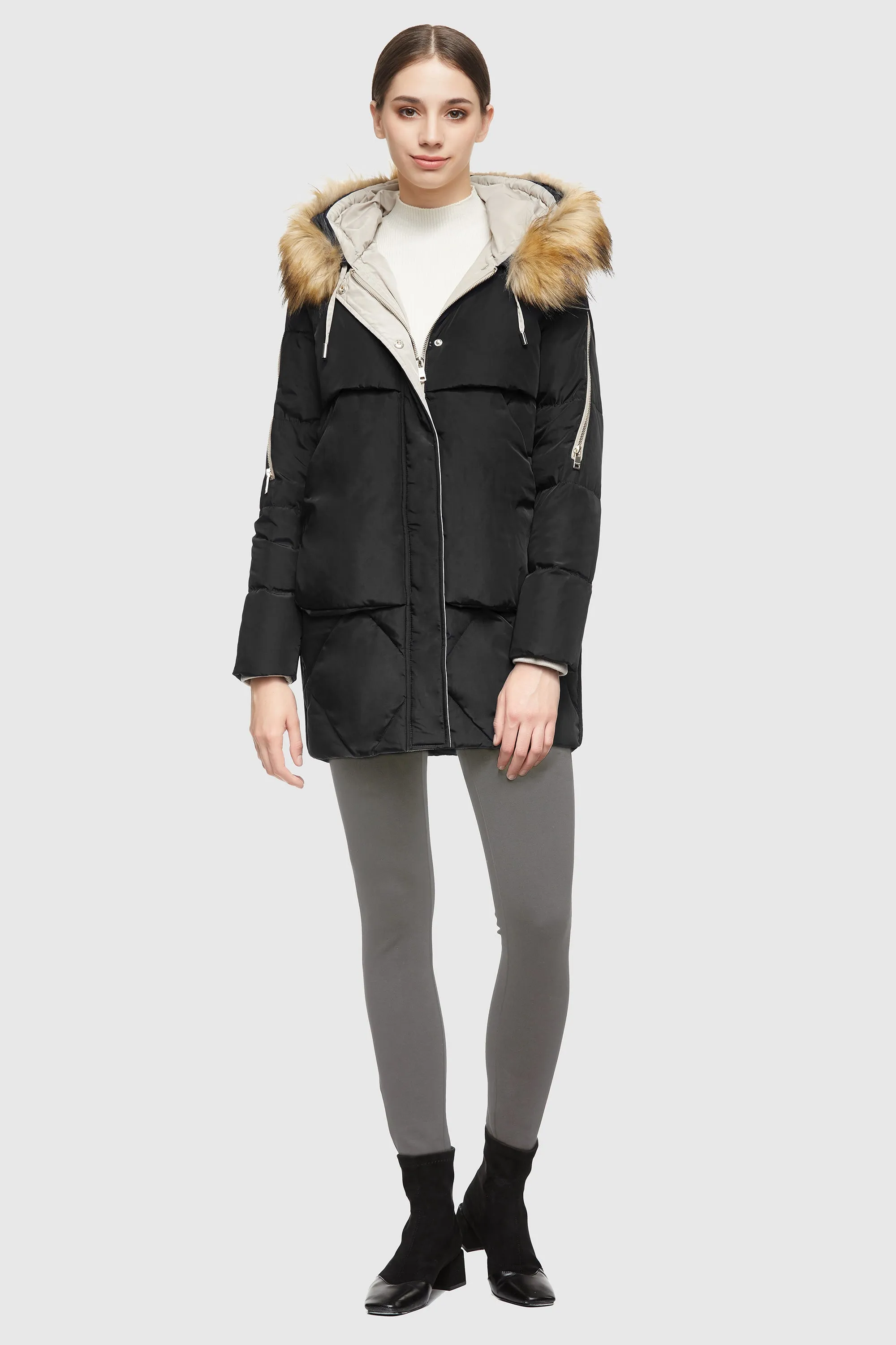 Removable Fur Large Pockets Down Jacket