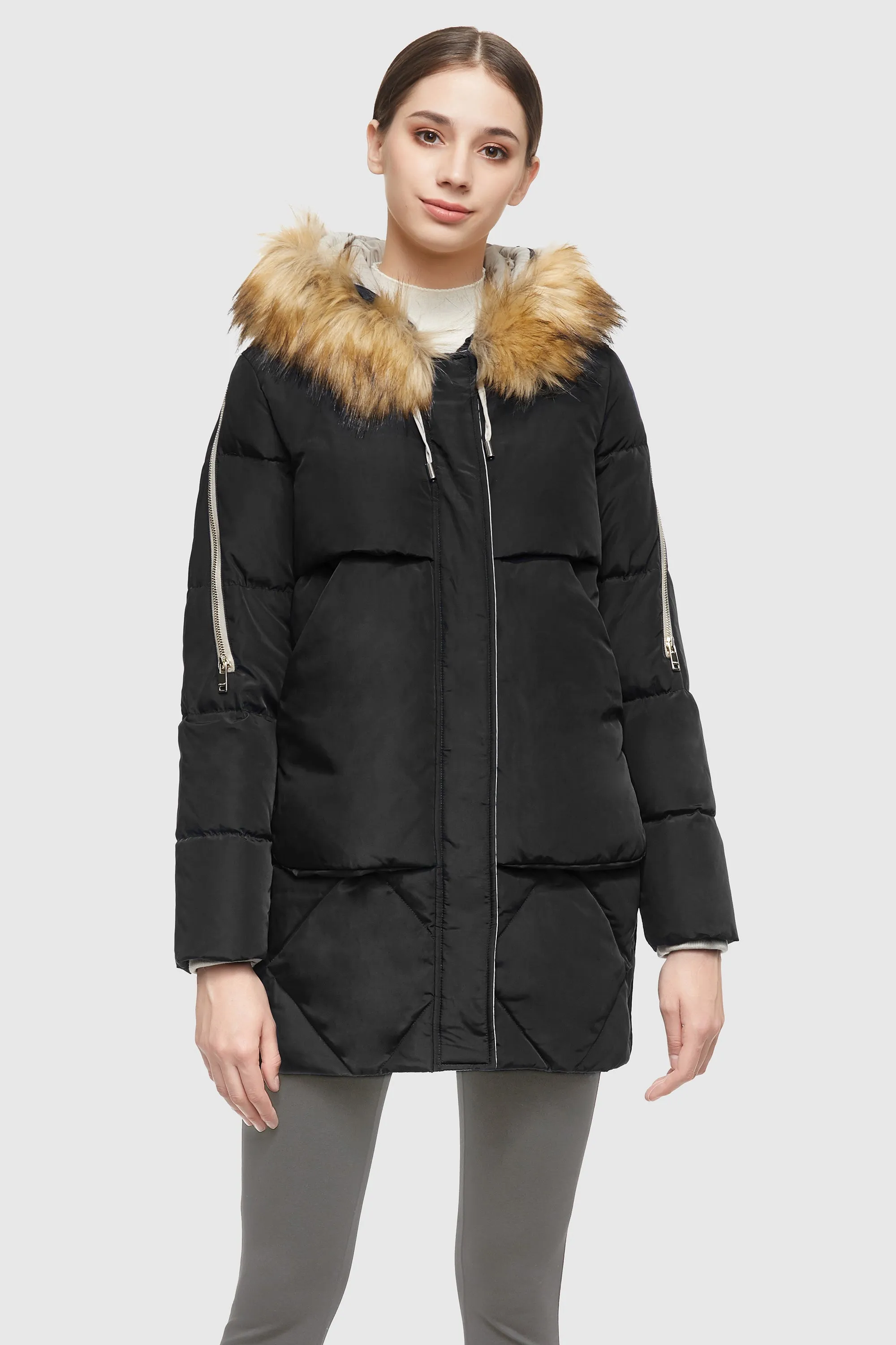 Removable Fur Large Pockets Down Jacket