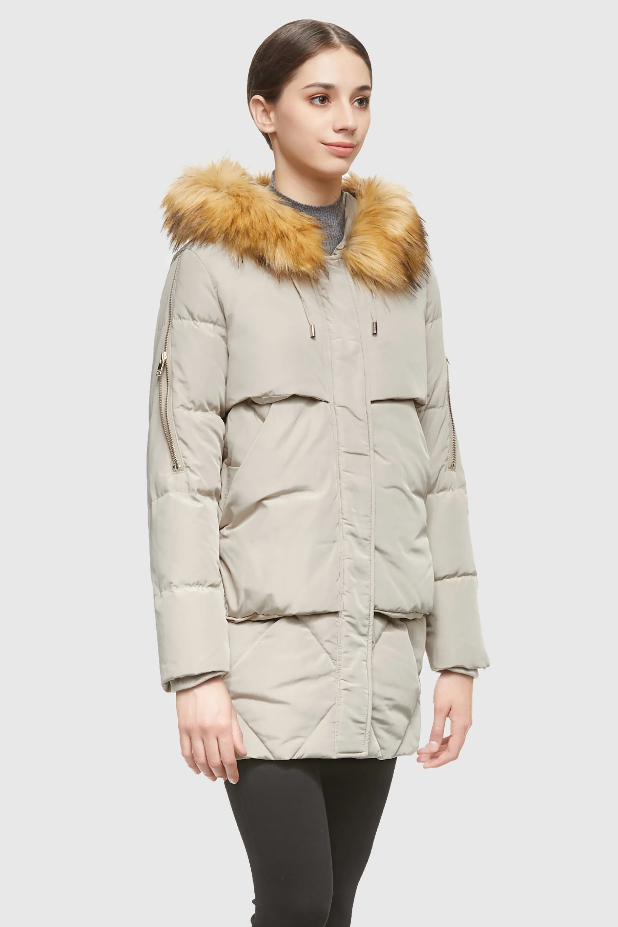 Removable Fur Large Pockets Down Jacket