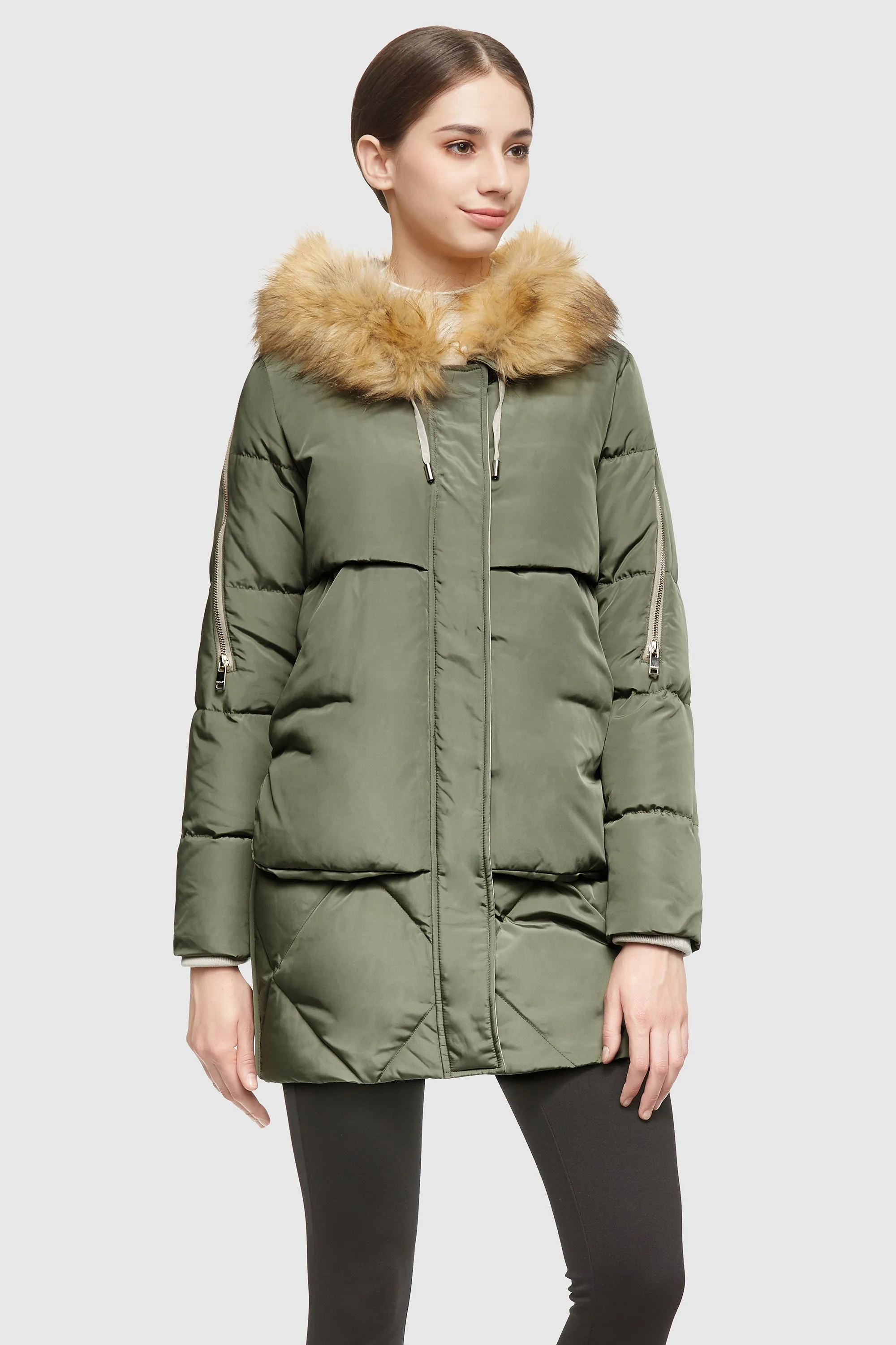 Removable Fur Large Pockets Down Jacket