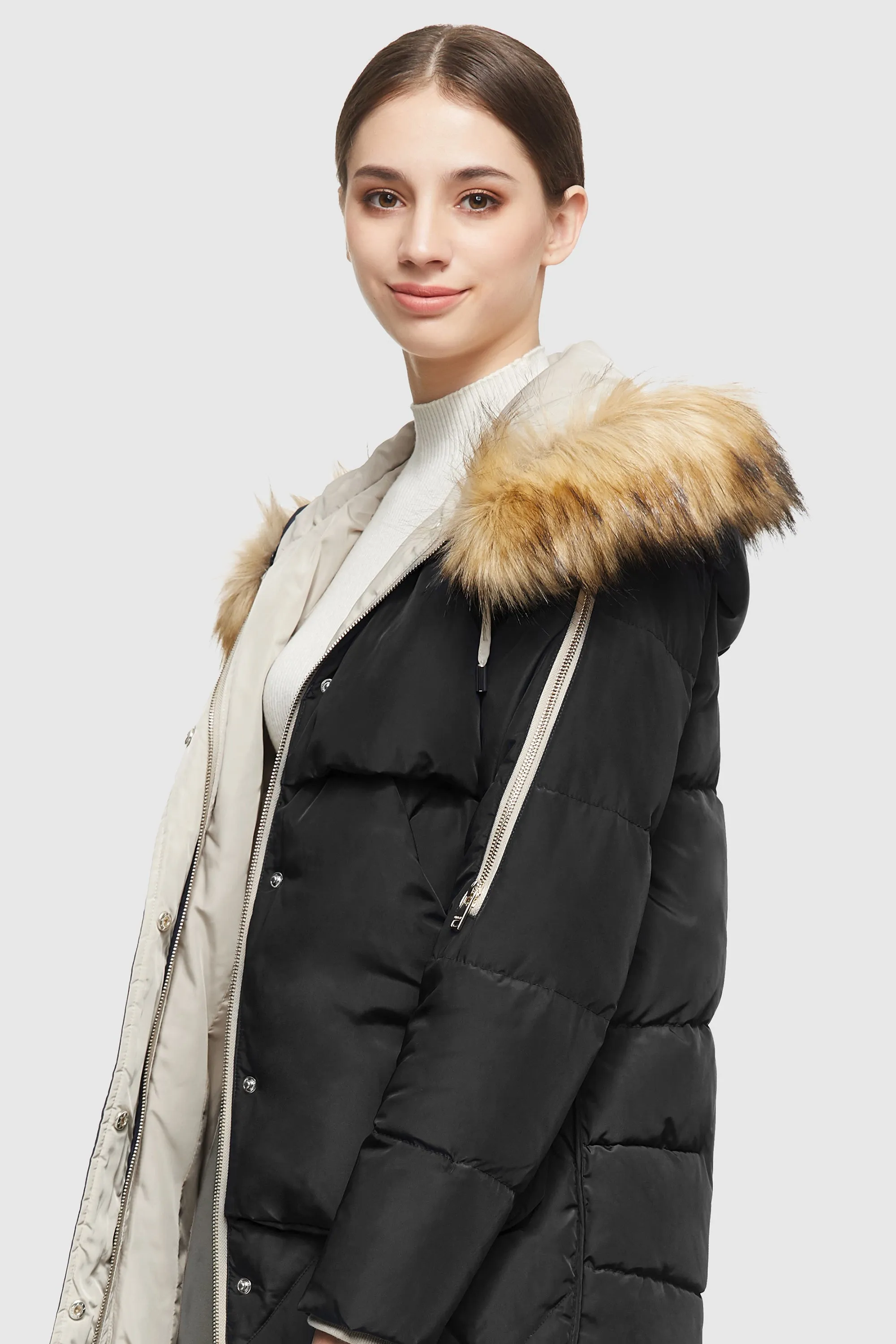 Removable Fur Large Pockets Down Jacket