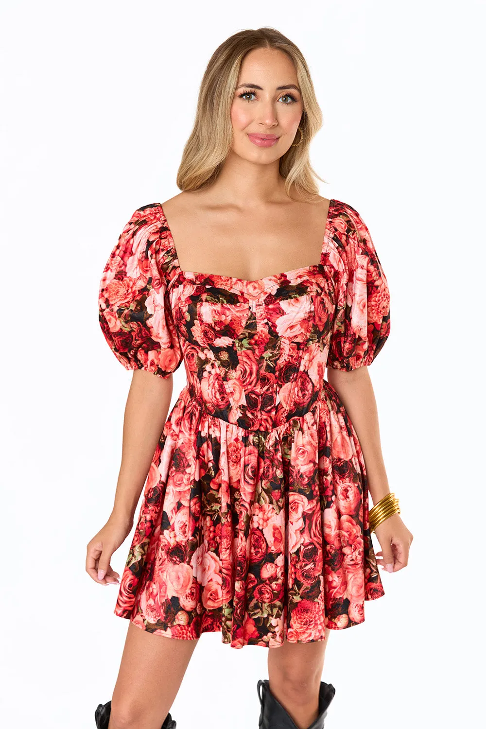 Romeo Puff Sleeve Mini Dress - Autumn Rose