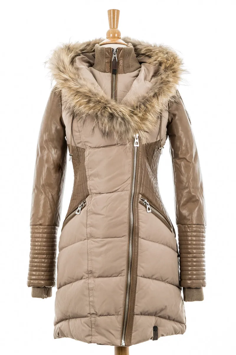 Shauna Leather Down Coat With Fur Trim