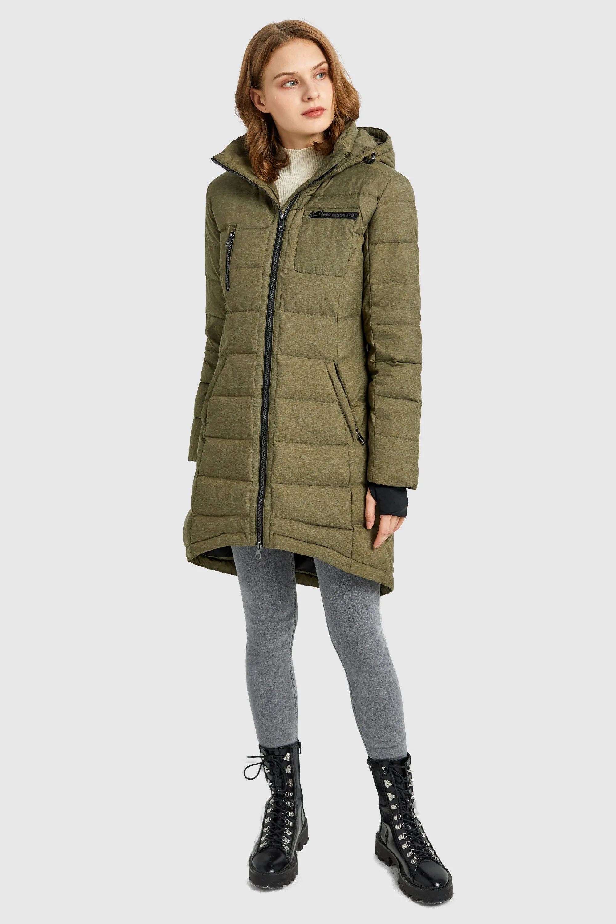 Slant Pocket Zip up Puffer Down Coat