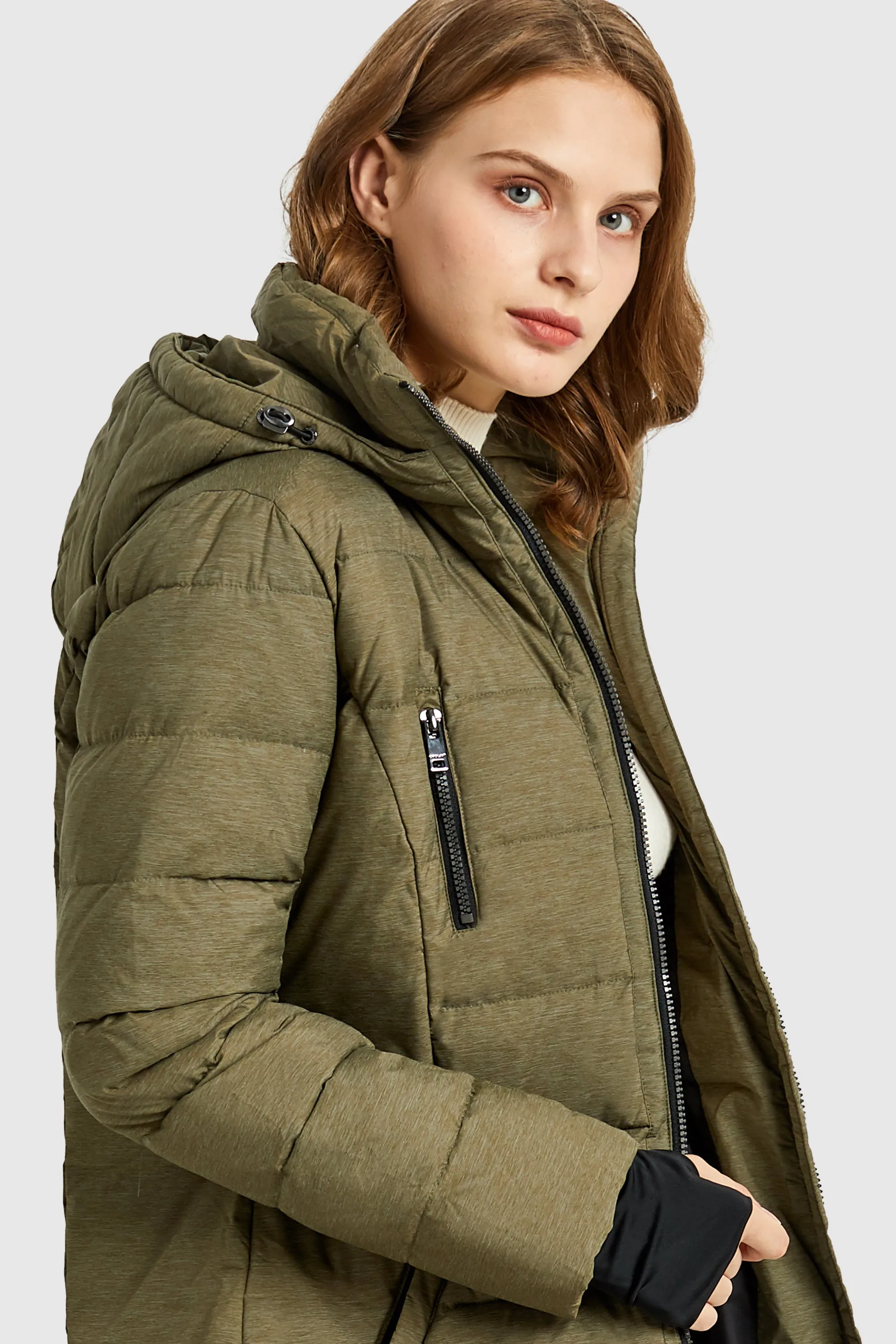 Slant Pocket Zip up Puffer Down Coat