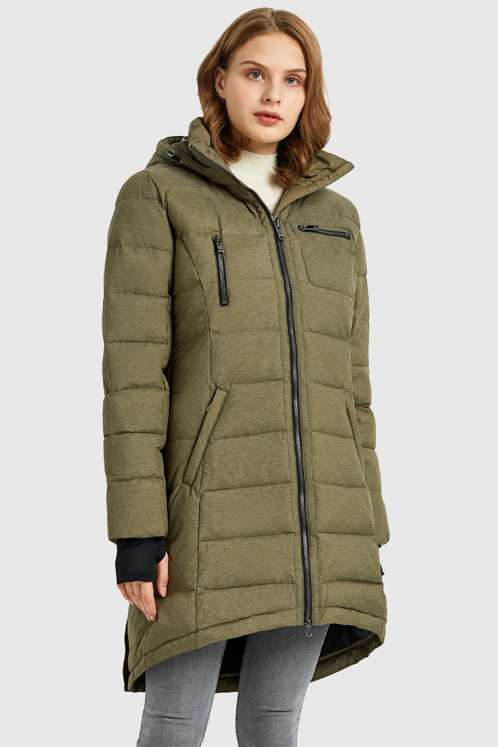 Slant Pocket Zip up Puffer Down Coat