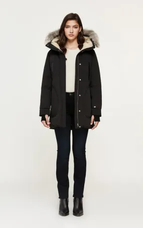 SOIA & KYO WOMENS SAUNDRA MID-LENGTH CLASSIC DOWN COAT BLACK