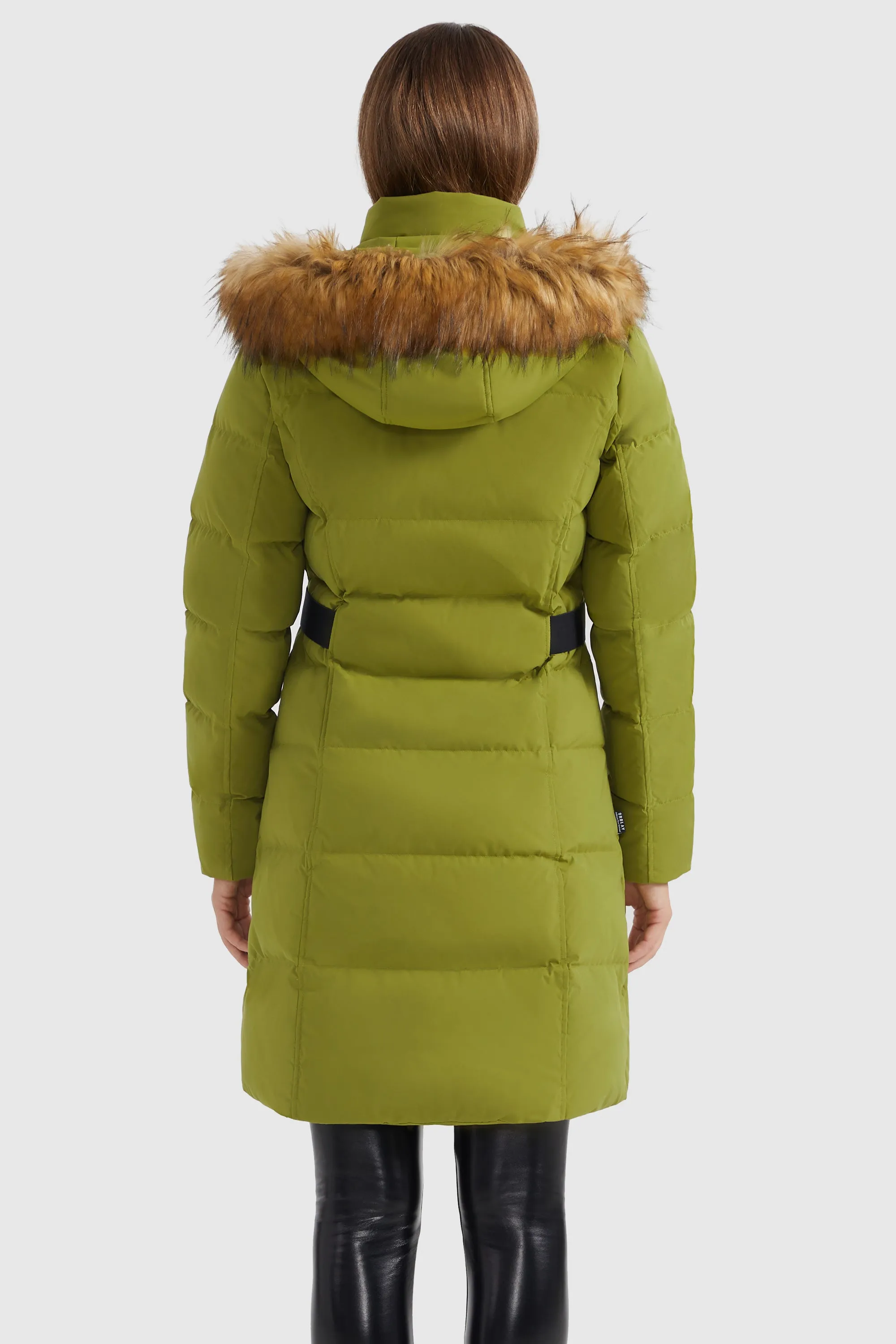 Solid Faux Fur Trim Hood Puffer Down Coat