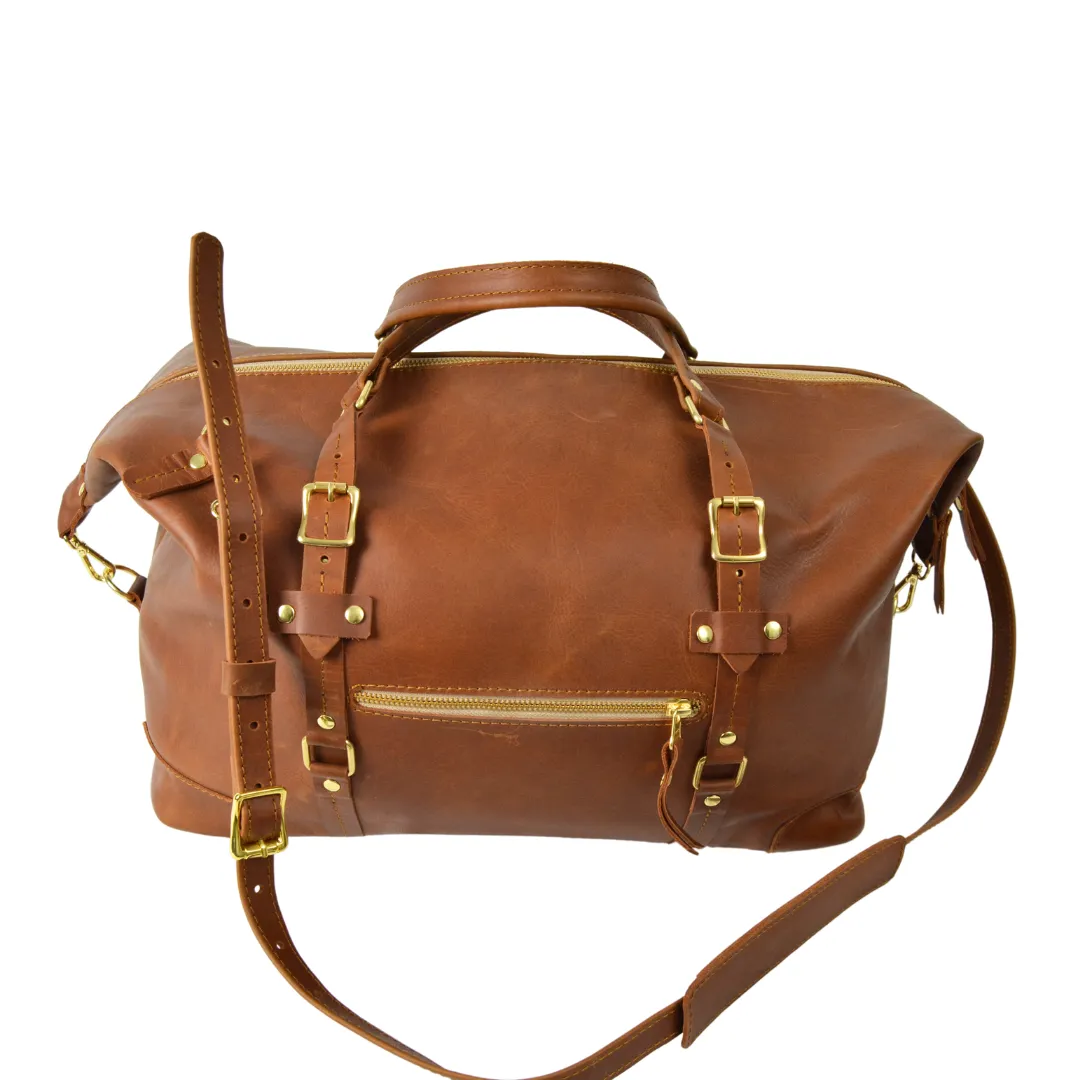 The Covet Genuine Leather Duffel - Warm Tan