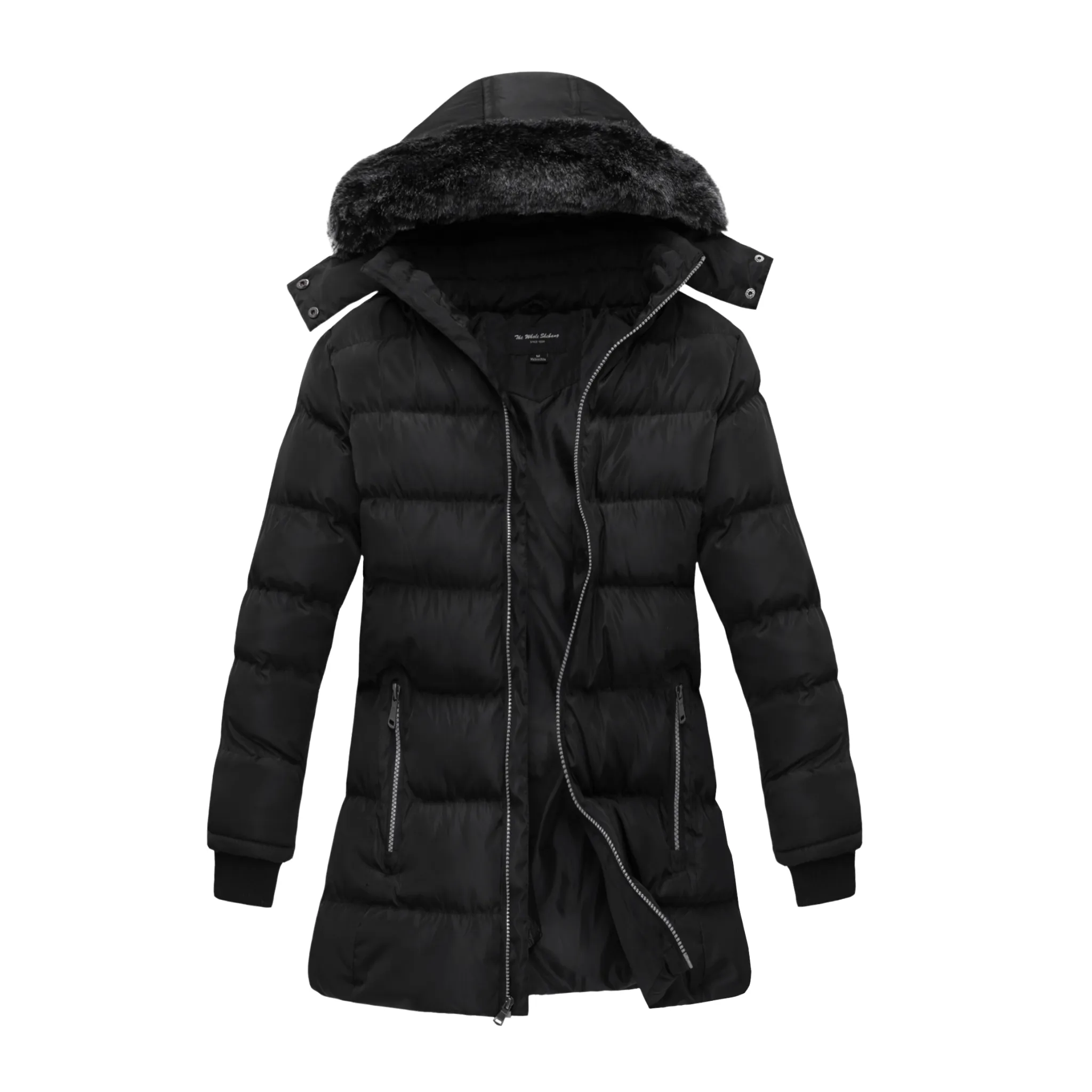 THE WHOLE SHEBANG Women Coat Vegan Down Puffer with Faux-Fur Detachable Hood