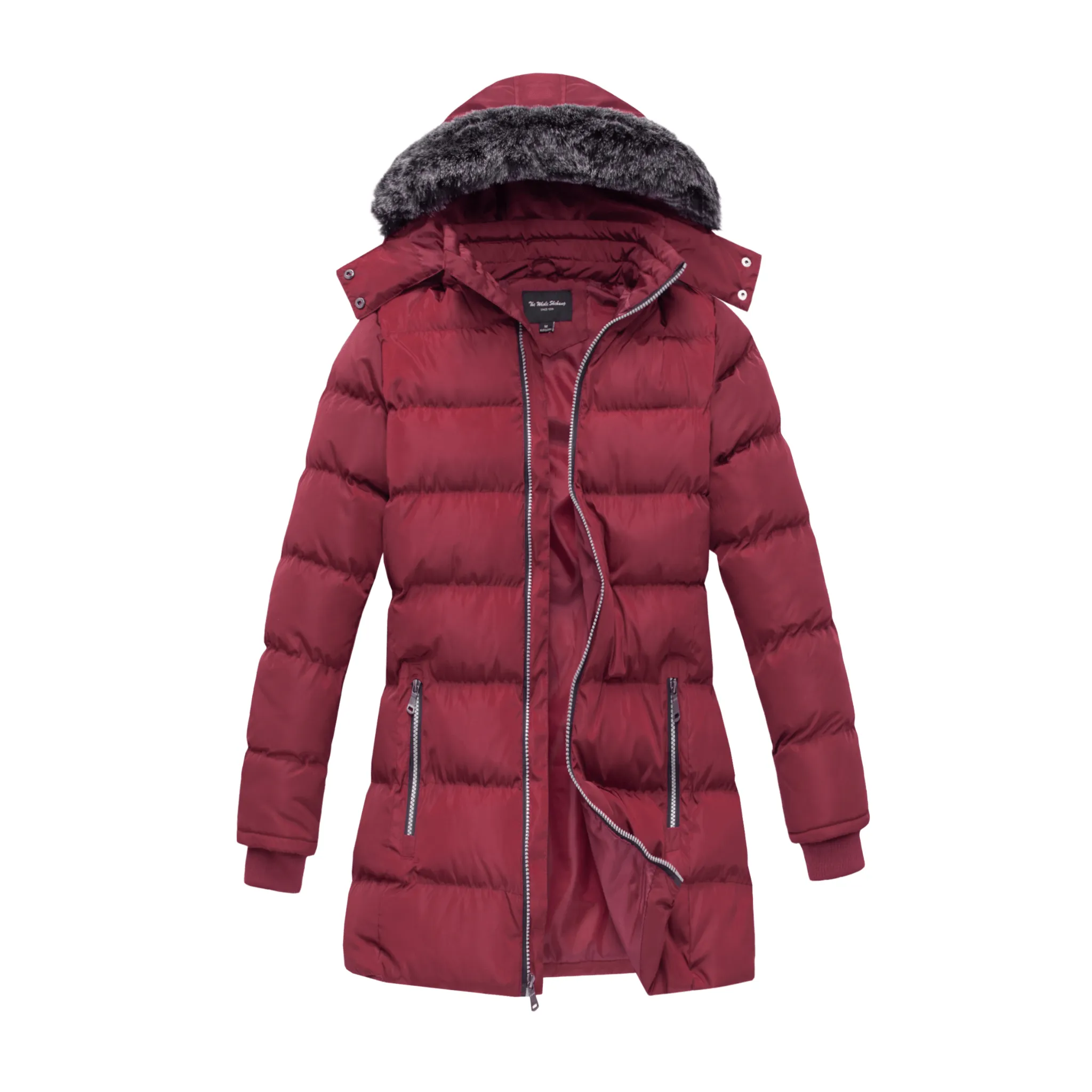 THE WHOLE SHEBANG Women Coat Vegan Down Puffer with Faux-Fur Detachable Hood