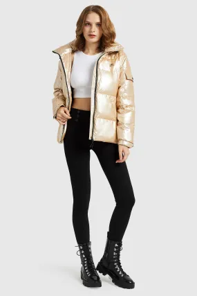 Winter Metallic Hooded Puffer Down Coat