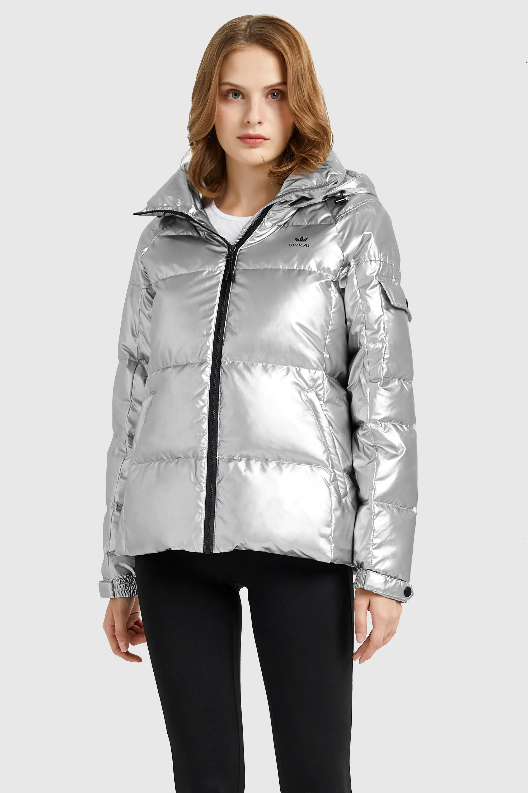 Winter Metallic Hooded Puffer Down Coat