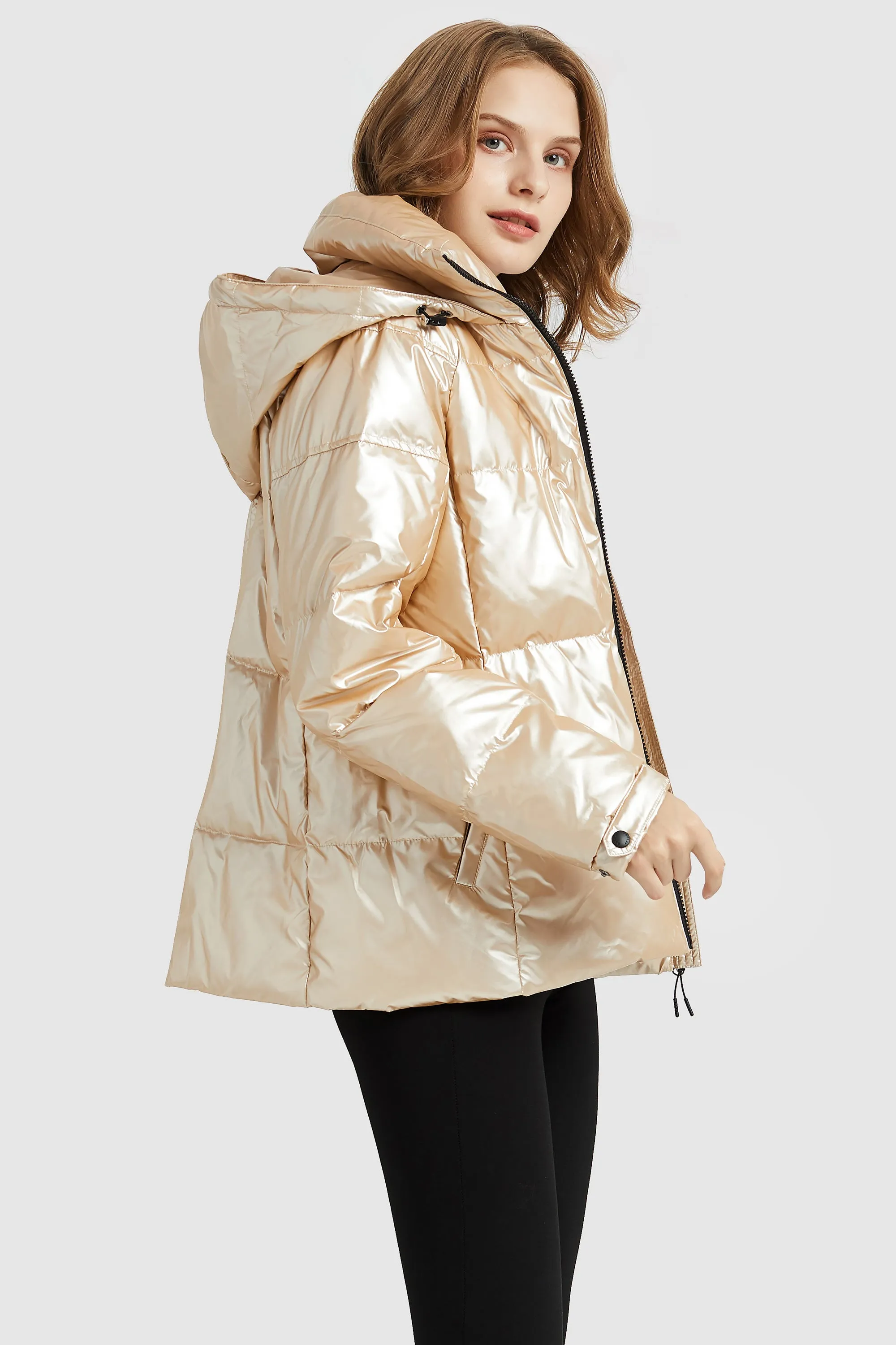 Winter Metallic Hooded Puffer Down Coat