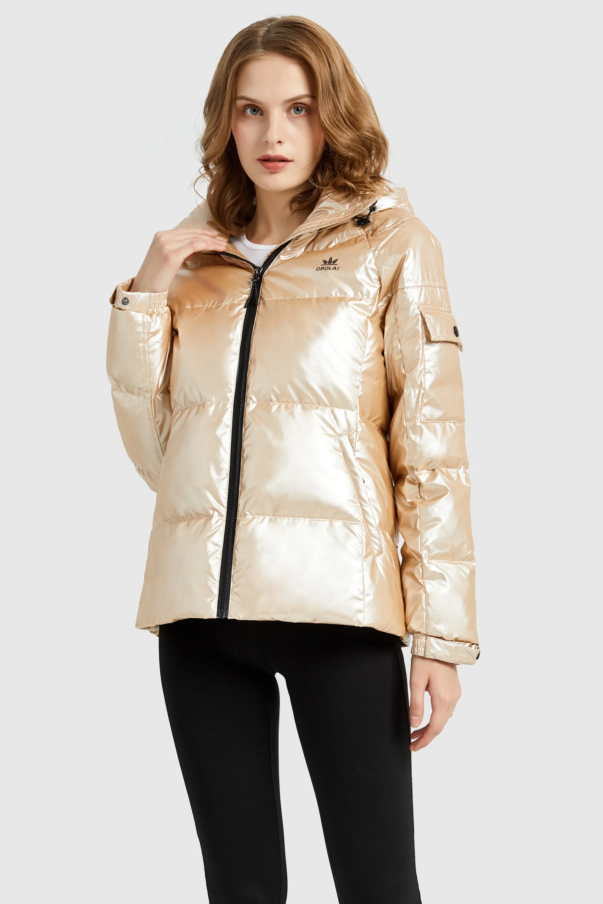 Winter Metallic Hooded Puffer Down Coat