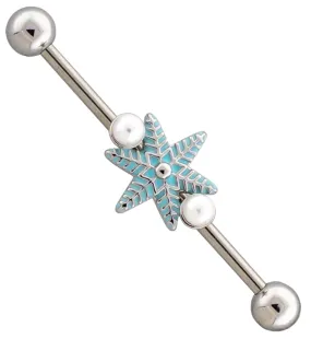 Winter Snowflake Pearl Industrial Barbell