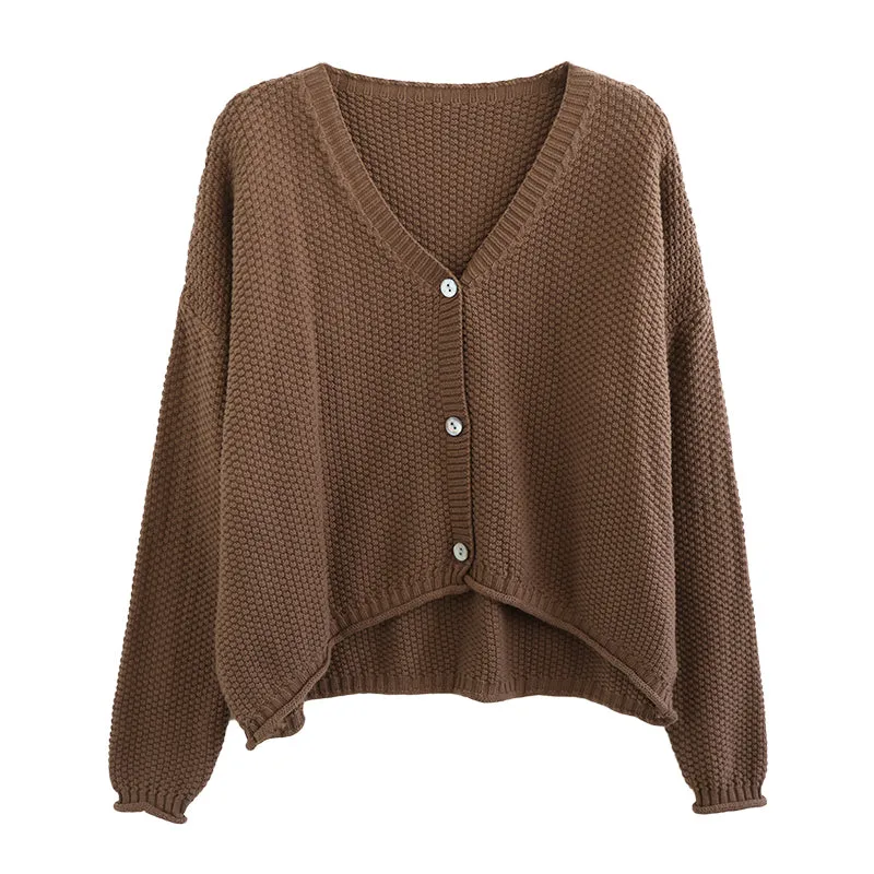 Women Autumn V-Neck Cotton Knitted Cardigan