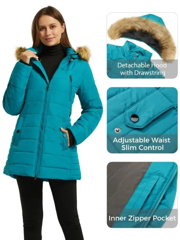 Womens Winter Coat Warm Puffer Jacket With Faux Fur Hood