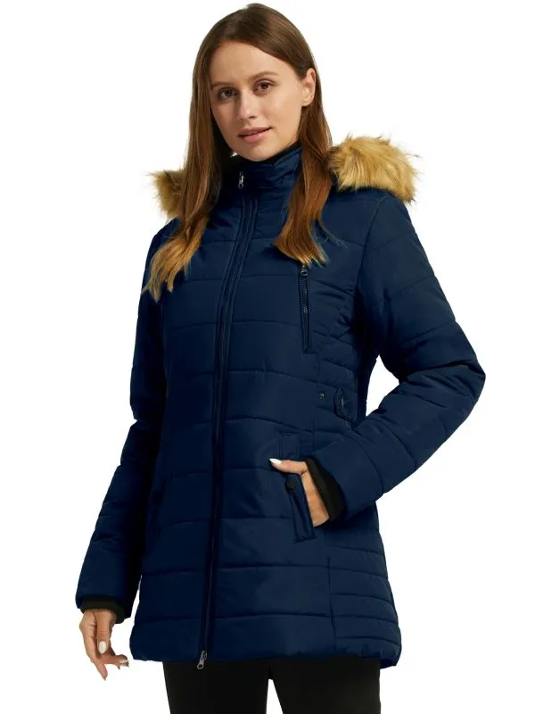 Womens Winter Coat Warm Puffer Jacket With Faux Fur Hood