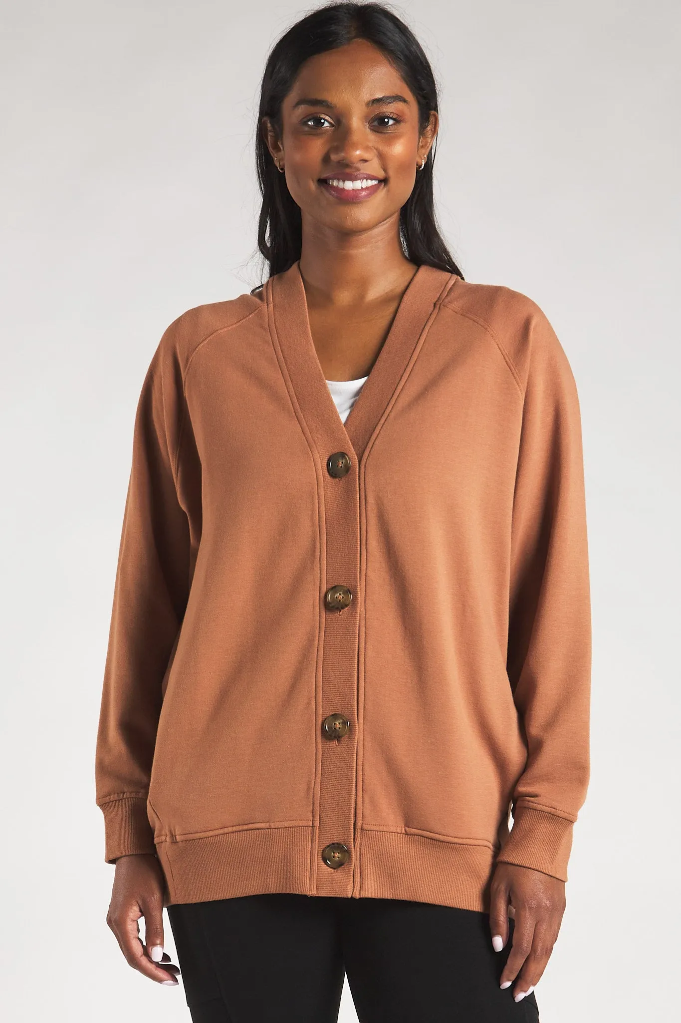 Yasmine Button-Front Bamboo Cardigan - Warm Brown