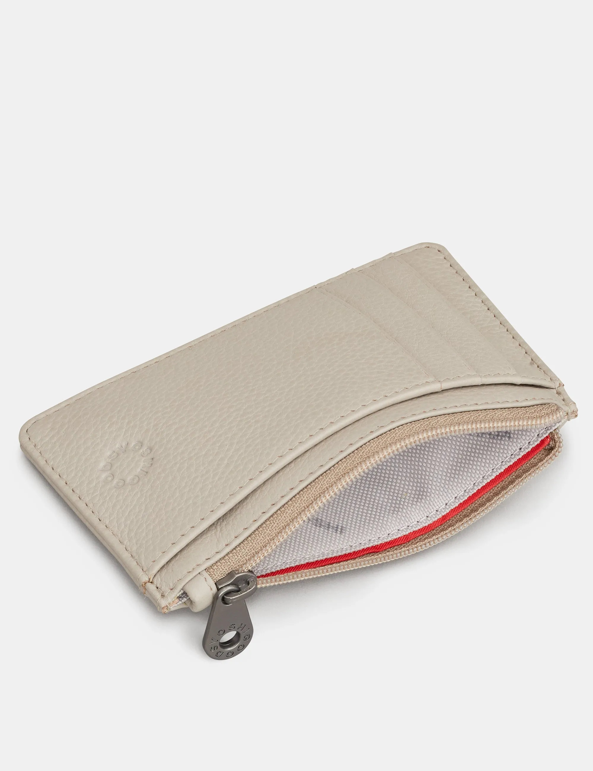 Zip Top Warm Grey Leather Card Holder