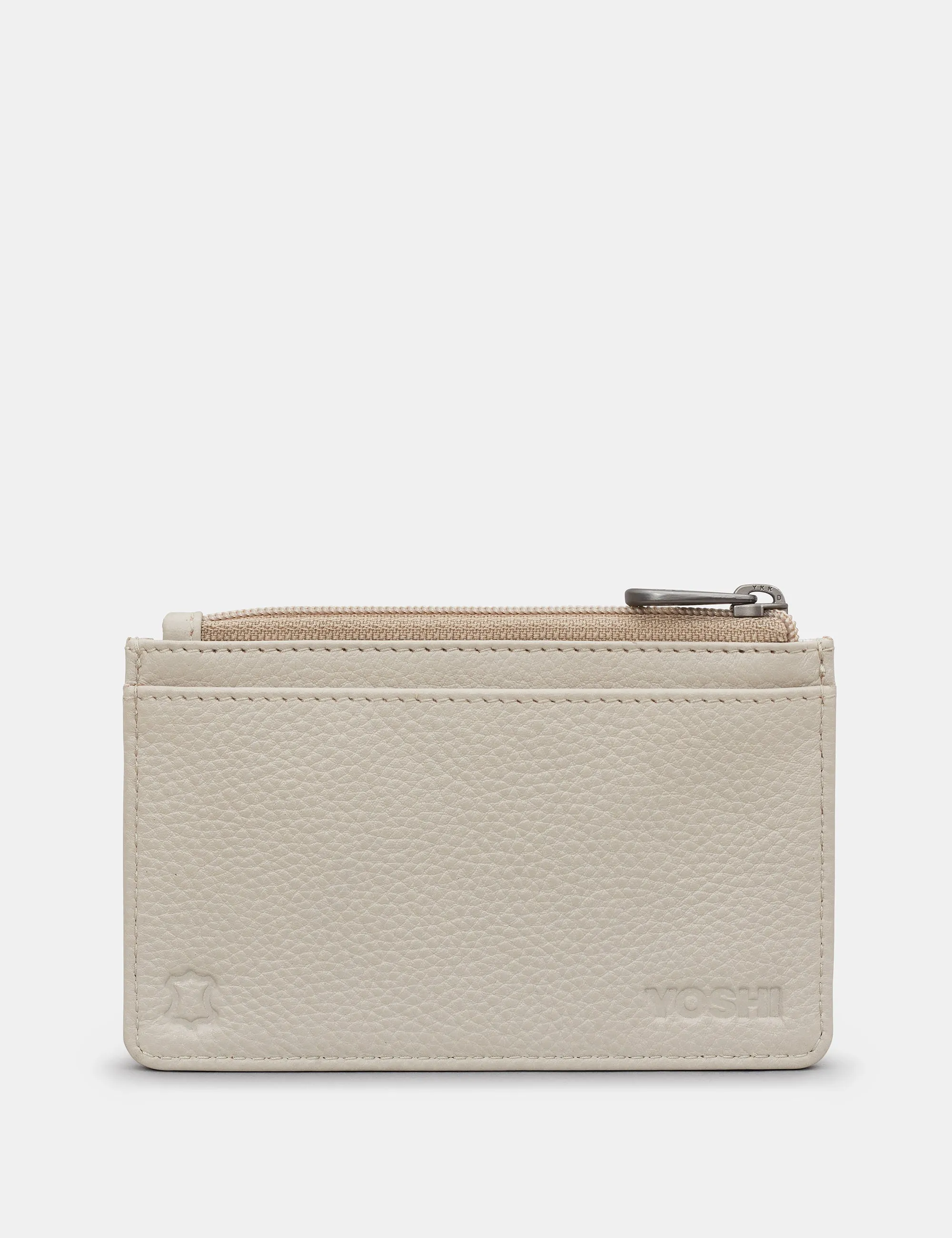 Zip Top Warm Grey Leather Card Holder