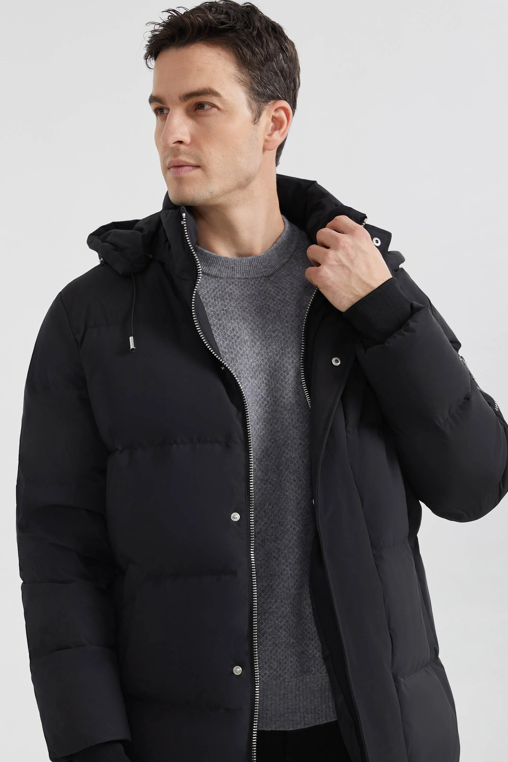 Zip Up Snap Button Thickened Down Jacket