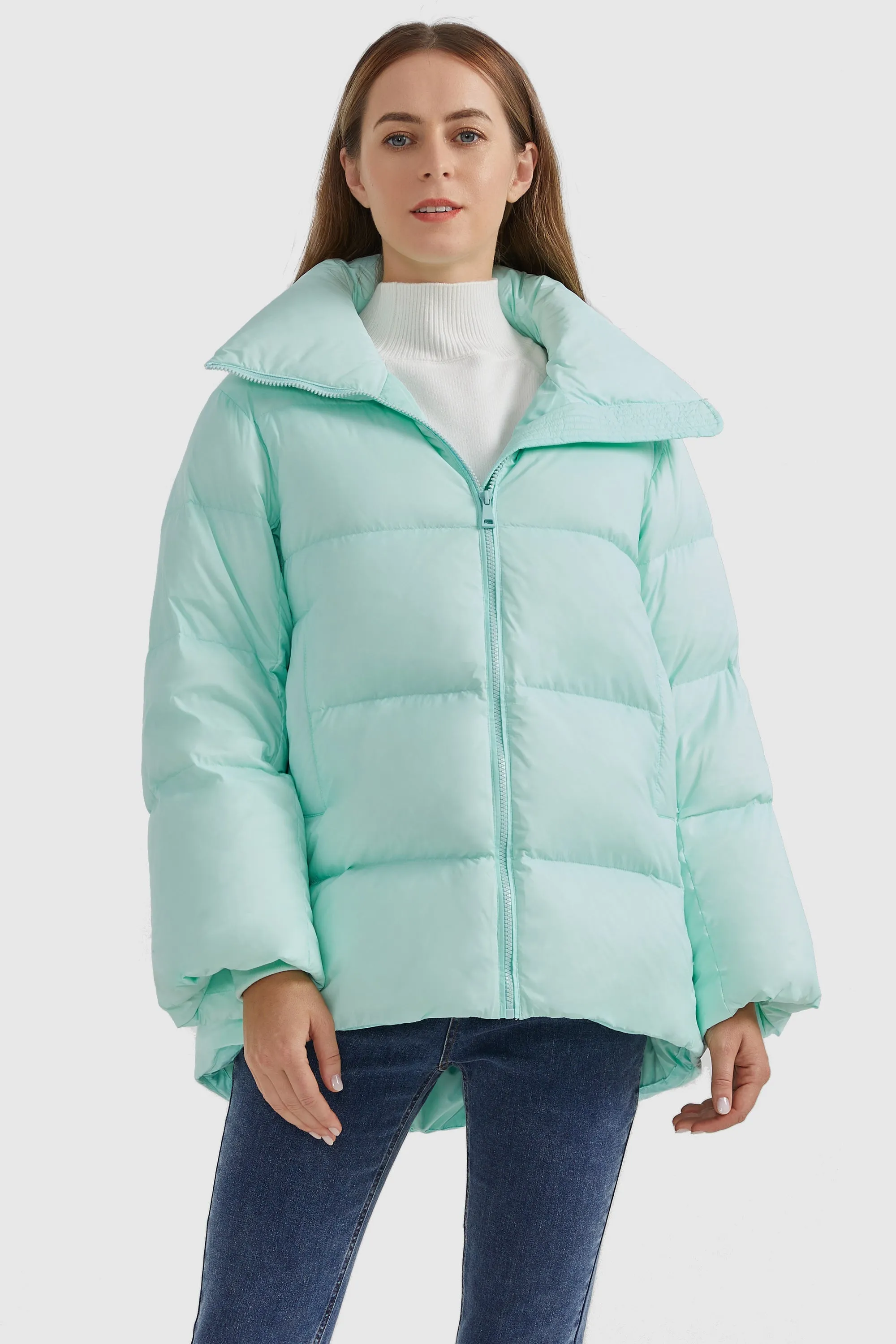 Zipper Front Puffer Down Coat